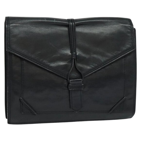 SAINT LAURENT Clutch Bag Leather Black Auth - Picture 1 of 15